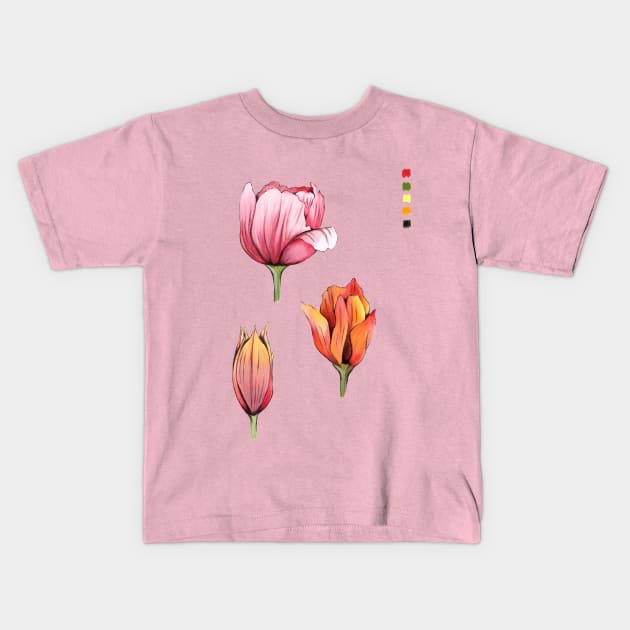 Tulips Kids T-Shirt by IndiasIllustrations